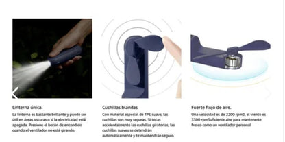 Ventilador portatil con power bank (batería de recarga)  y linterna